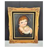 VTG Mary/Jesus Acrylic Painting Ornate Gold Frame