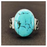 .925 Sterling Silver Turquoise Stone Ring Size 7.5