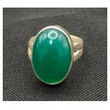 .925 Sterling Silver & Green Onyx Ring Size 7.5