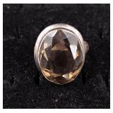 .925 Sterling Silver Smoky Quartz Stone Size 7.25