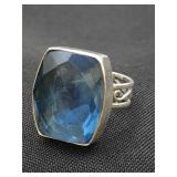 .925 Sterling Silver & Blue Glass Statement Ring