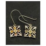 .925 Sterling Silver & Citrine Dangle Earrings