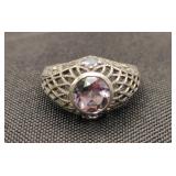 .925 Sterling Silver & Amethyst Ring Size 7.75