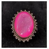 .925 Sterling Silver & Pink Druzy Agate Ring S/7.5