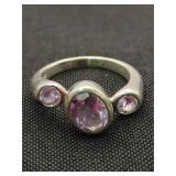 Signed .925 Sterling Silver & Amethyst Ring