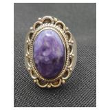 .925 Sterling Silver & Purple Charoite Stone Ring