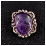 .925 Sterling Silver & Amethyst Stone Ring S/7