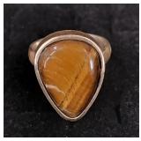 .925 Sterling Silver & Tiger Eye Stond Ring S/8