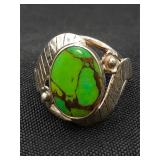 .925 Sterling Silver & Green Copper Turquoise Ring