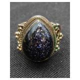 .925 Sterling Silver & Blue Goldstone Ring