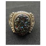 .925 Sterling Silver Black Druzy Ring Size 7