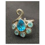 .925 Sterling Silver & Topaz Peacock Ring Size 7