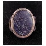 .925 Sterling Silver Blue Goldstone Cabochon Ring