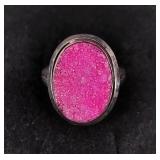 .925 Sterling Silver Druzy Cobaltian Calcite Ring