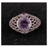 .925 Sterling Silver Amethyst Stone Ring Size 6.75