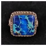 .925 Sterling Silver & Blue Copper Turquoise Ring