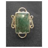 .925 Sterling Silver & Green Jasper Ring Size 7.75