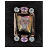 .925 Sterling Silver Iridescent Druzy Stone + Ring