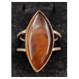 .925 Sterling Silver & Tiger Eye Stone Ring S/8.5