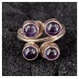 .925 Sterling Silver & 4 Stone Amethyst Ring