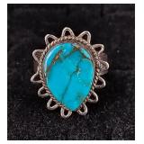 .925 Sterling Silver Turquoise Stone Ring Size 7