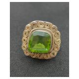 .925 Sterling Silver & Peridot Artisan Ring Size 8
