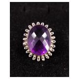 .925 Sterling Silver Amethyst Stone Ring Size 7