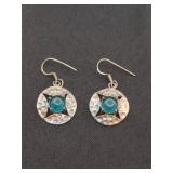 .925 Hammered Silver & Topaz Cabochon Earrings