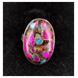 .925 Sterling Silver Dahlia Copper Turquoise Ring