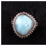 .925 Sterling Silver & Blue Larimar Stone Ring
