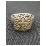 .925 Sterling Silver Floral Tile Ring Size 8