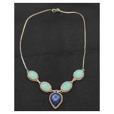 .925 Sterling Silver Lapis & Chalcedony Necklace