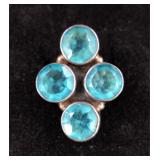 .925 Sterling Silver 3 Stone Blue Topaz Ring S/6.5