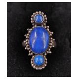 .925 Sterling Silver Lapis Lazuli Stone Ring Sz 7