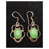 .925 Sterling Silver Pale Green Onyx Earrings