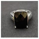 .925 Sterling Silver & Faceted Signed Onyx Ring
