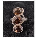 .925 Sterling Silver Smoky Quartz Stone Ring