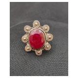 .925 Sterling Silver & Red Gold Stone Size 9.5