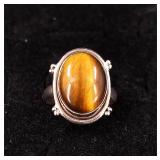 .925 Sterling Silver Tiger Eye Stone Ring Size 7