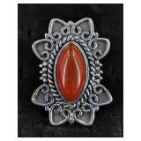 .925 Sterling Silver & Carnelian Stone Ring S/8.5
