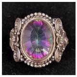 .925 Sterling Silver & Mystic Topaz Stone Ring S/8