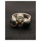 .925 Sterling Silver Onyx & Quartz Ring Size 6