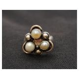 .925 Sterling Silver & Pearl Cluster Ring