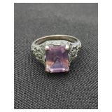 VTG .925 Sterling Silver & Amethyst Art Deco Ring