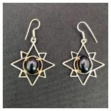 .925 Sterling Silver Onyx Stone Earrings