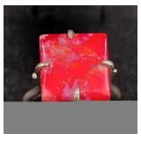 .925 Sterling Silver & Red Coral Stone Ring S/8.25