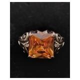 .925 Sterling Silver & Orange Cubic Zirconia Ring