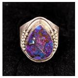 .925 Sterling Silver Purple Copper Turquoise Ring