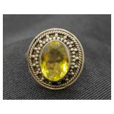 .925 Sterling Silver & Citrine Ring Size 9