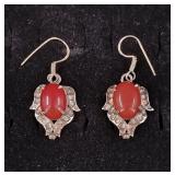 .925 Sterling Silver Carnelian Stone Earrings